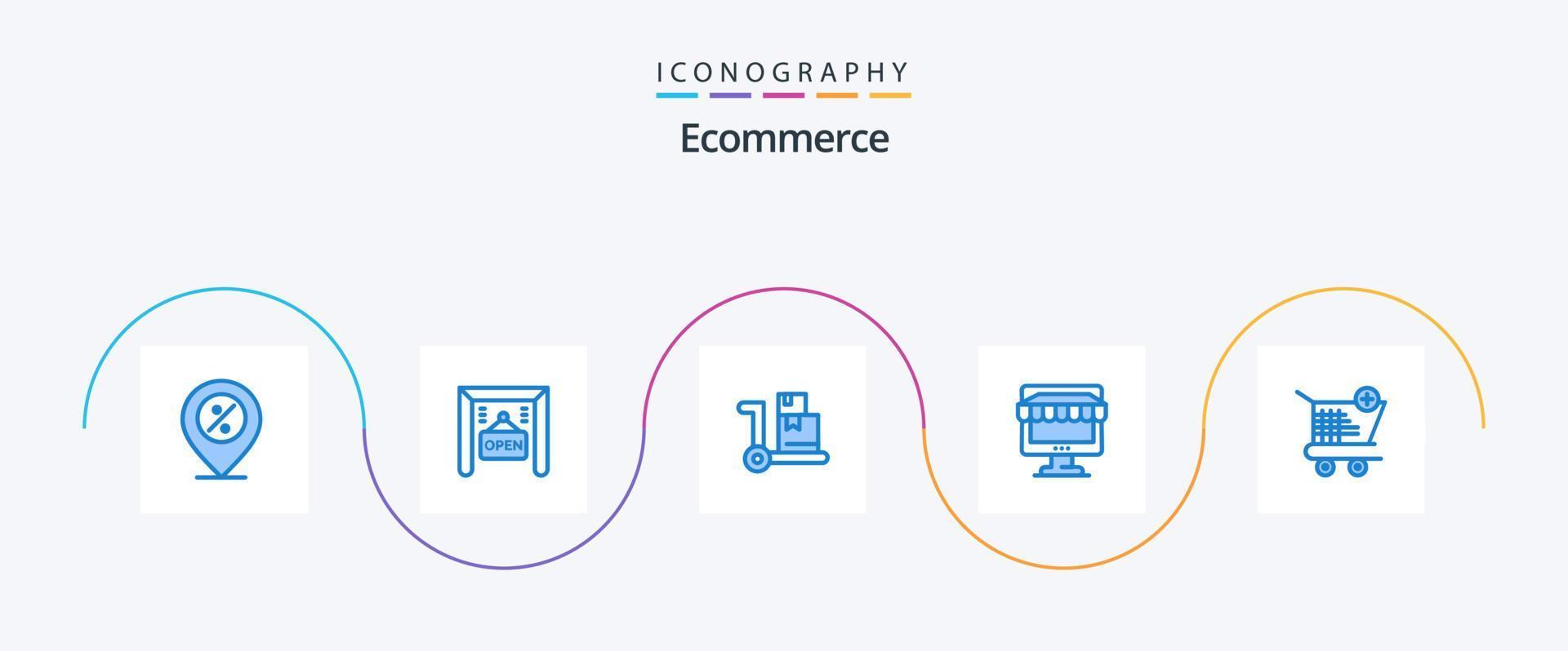 e-handel blå 5 ikon packa Inklusive e-handel. uppkopplad. vagn. Lagra. affär vektor