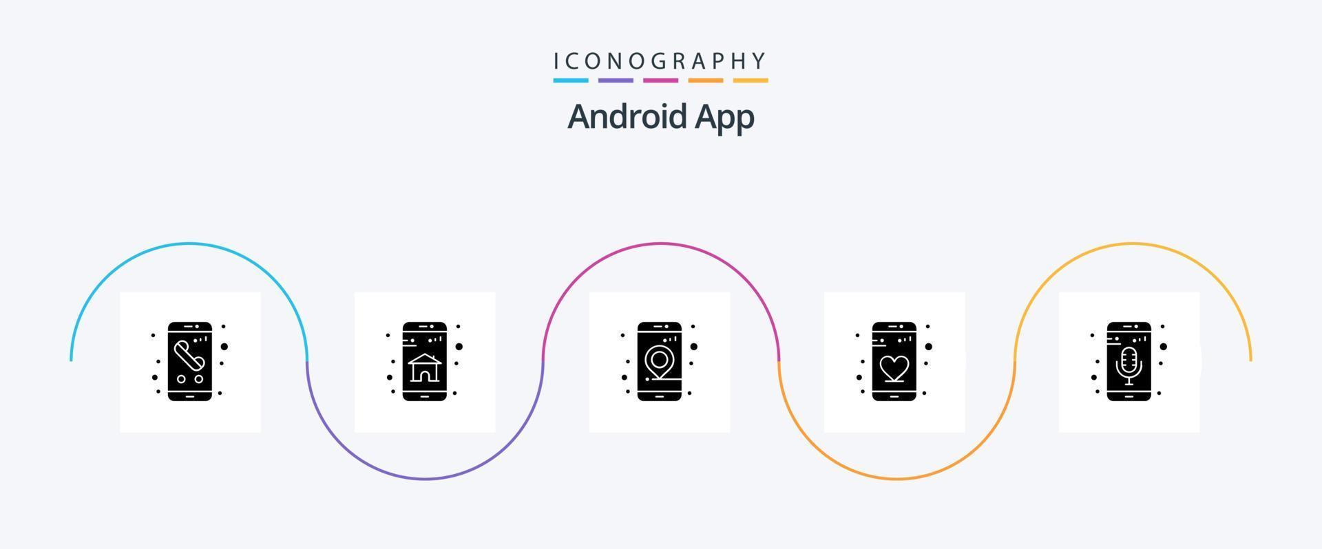 android app glyph 5 icon pack inklusive mobilem mikrofon. Telefon. App. Datierung. Navigation vektor