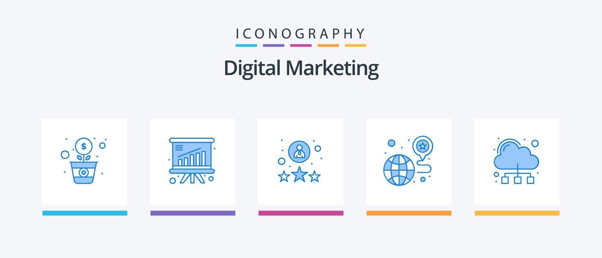 digital marknadsföring blå 5 ikon packa Inklusive förbindelse. betyg. stift. favorit. kreativ ikoner design vektor