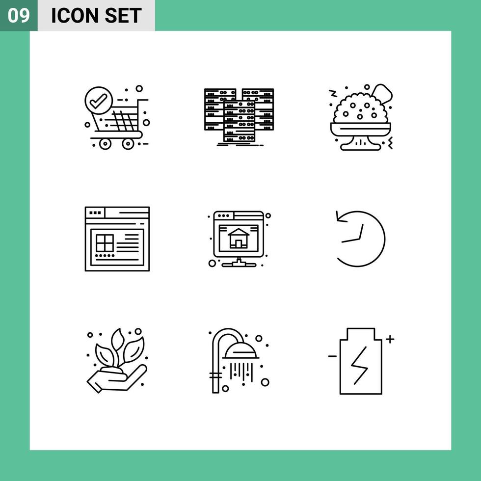 Gliederungspaket mit 9 universellen Symbolen für das Hosten von Backup-Server-Website-Seiten, editierbare Vektordesign-Elemente vektor