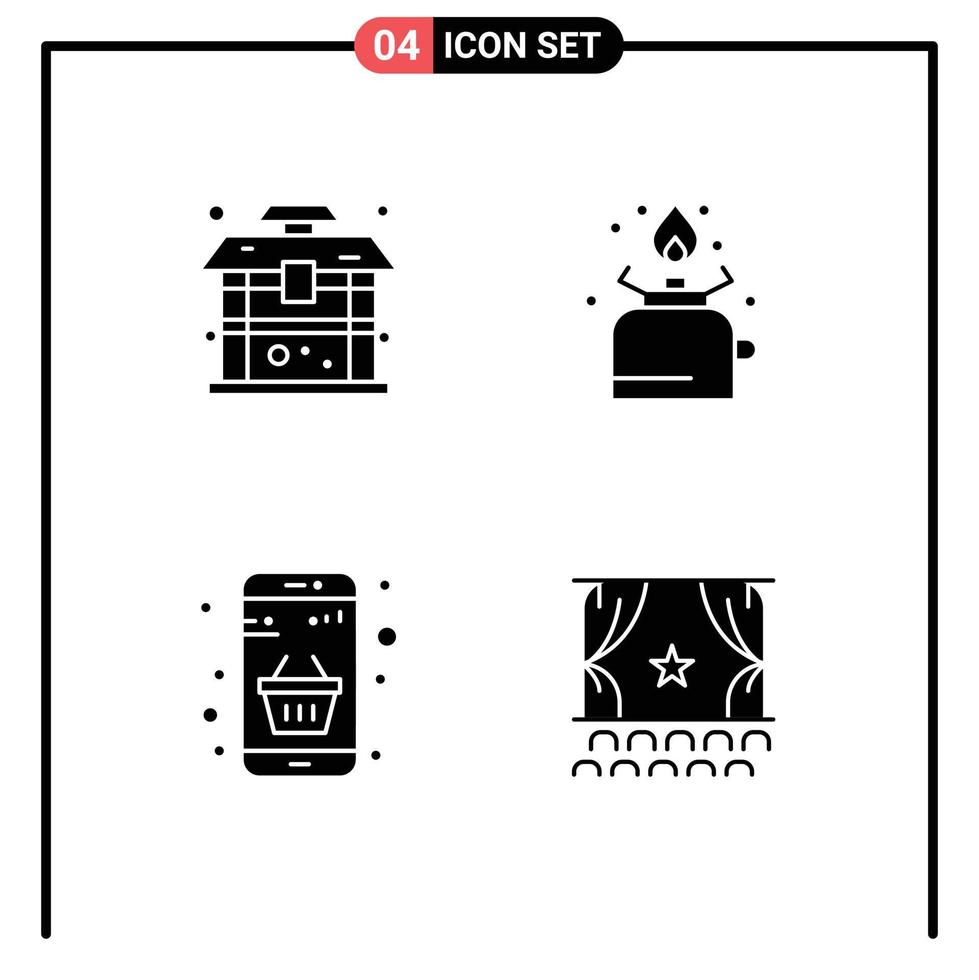 Gruppe von 4 soliden Glyphenzeichen und Symbolen für Architektur Korb chinesischer Gaswagen editierbare Vektordesign-Elemente vektor