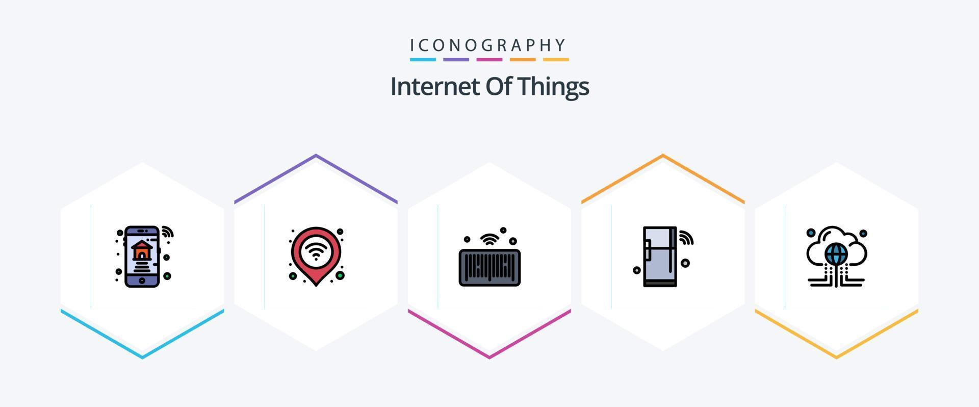 internet av saker 25 fylld linje ikon packa Inklusive wifi. kylskåp. wifi. iot. saker vektor