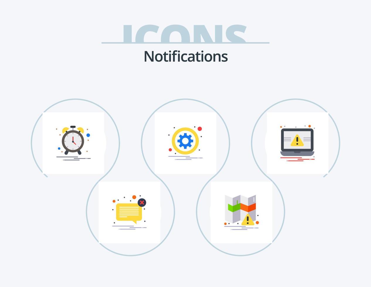 Benachrichtigungen Flat Icon Pack 5 Icon Design. Laptop. Optionen. Alarm. Einstellung. Ausrüstung vektor