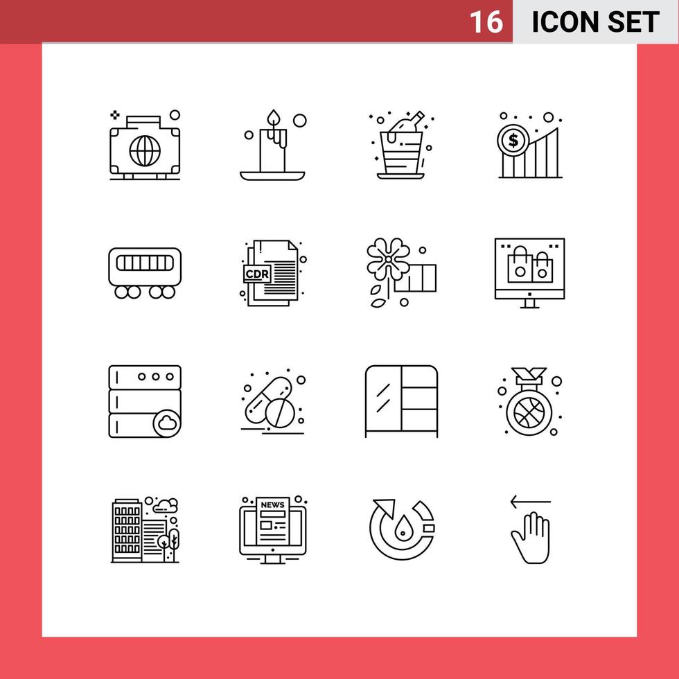 uppsättning av 16 modern ui ikoner symboler tecken för järnväg grafisk alkohol Graf företag redigerbar vektor design element