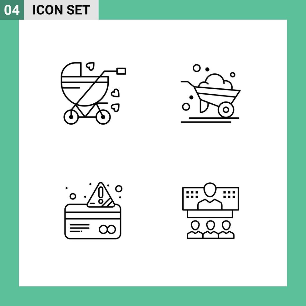 4 tematiska vektor fylld linje platt färger och redigerbar symboler av bebis transport kort pråm jordbruk betalning redigerbar vektor design element