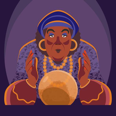 Gypsy Fortune Teller Med Crystal Ball Illustration vektor