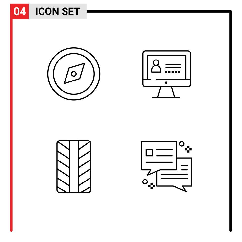 4 Zeilenpaket der Benutzeroberfläche mit modernen Zeichen und Symbolen des Kompassdialogs Computerreifen Ebene 1 bearbeitbare Vektordesignelemente vektor