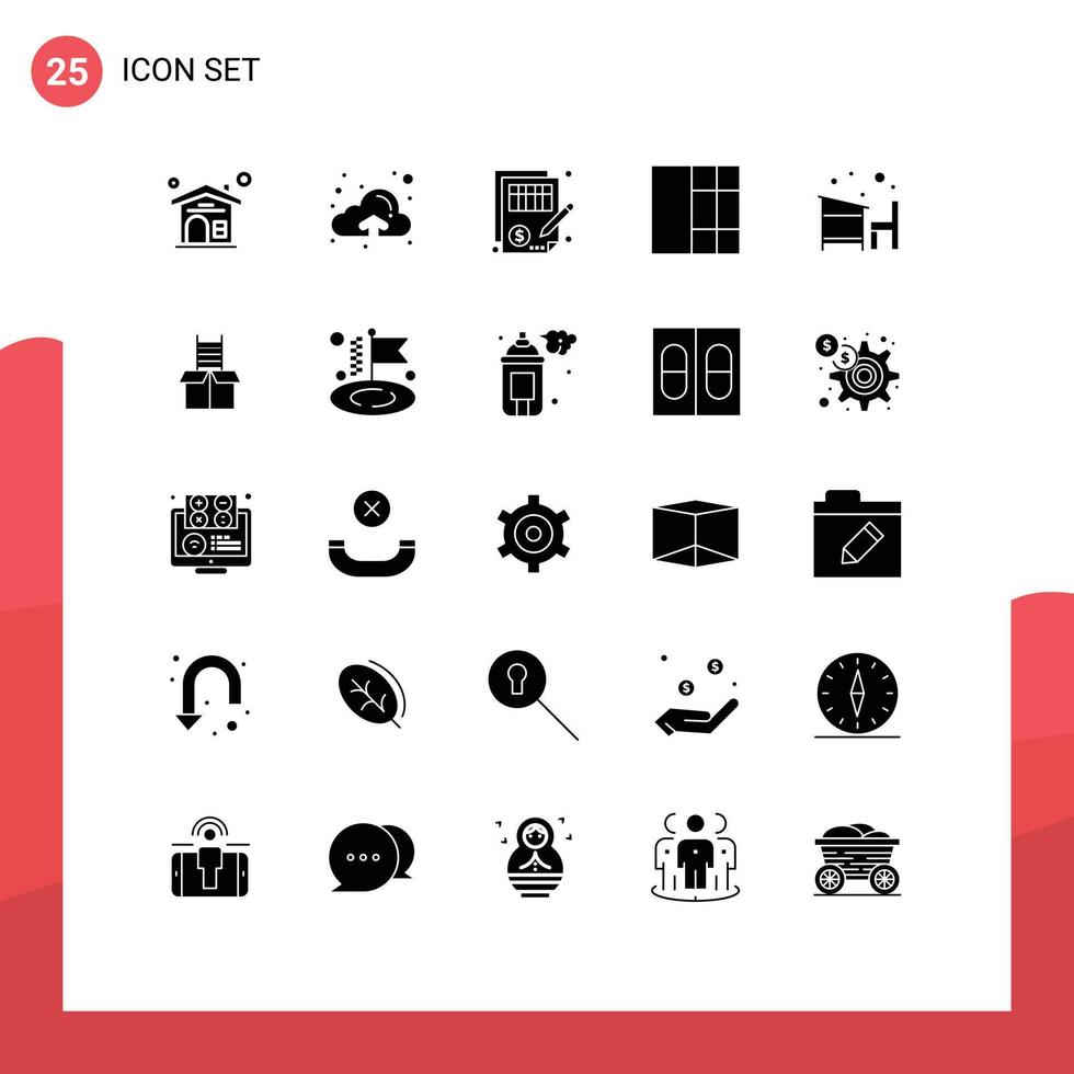 uppsättning av 25 modern ui ikoner symboler tecken för skola utbildning dokumentera skrivbord trådmodell redigerbar vektor design element