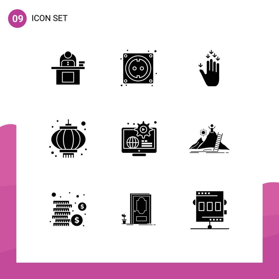 satz von 9 modernen ui symbolen symbole zeichen für lampe chinesischer computer nach unten hand editierbare vektordesignelemente vektor