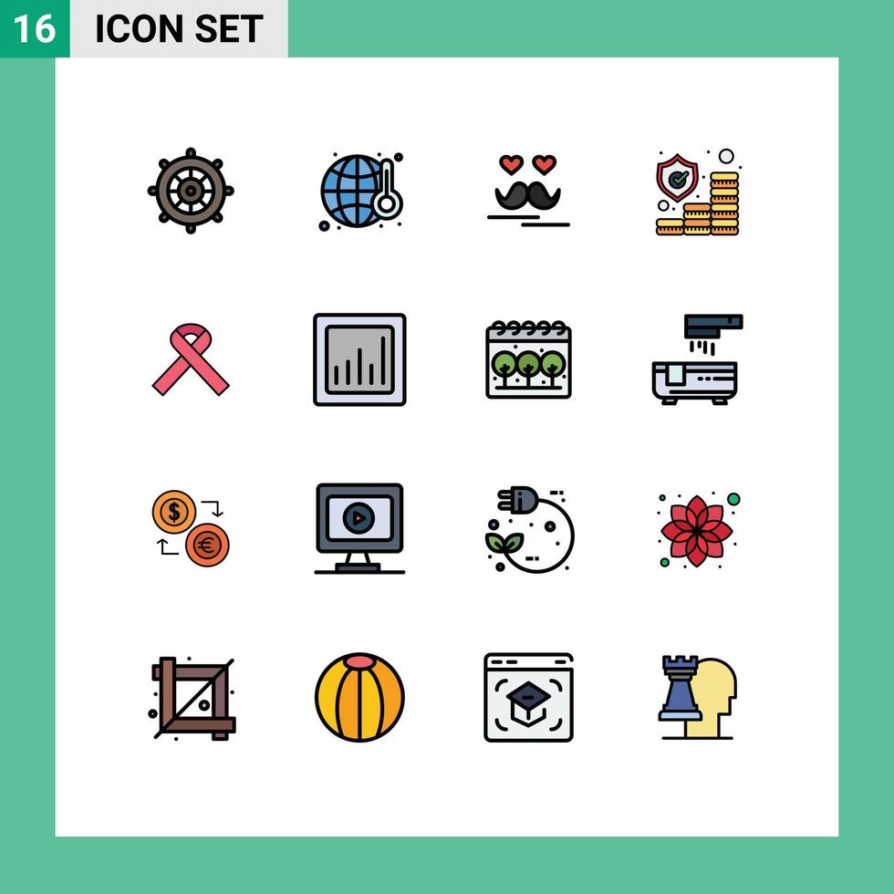 mobil gränssnitt platt Färg fylld linje uppsättning av 16 piktogram av AIDS skydd fira pengar försäkring redigerbar kreativ vektor design element