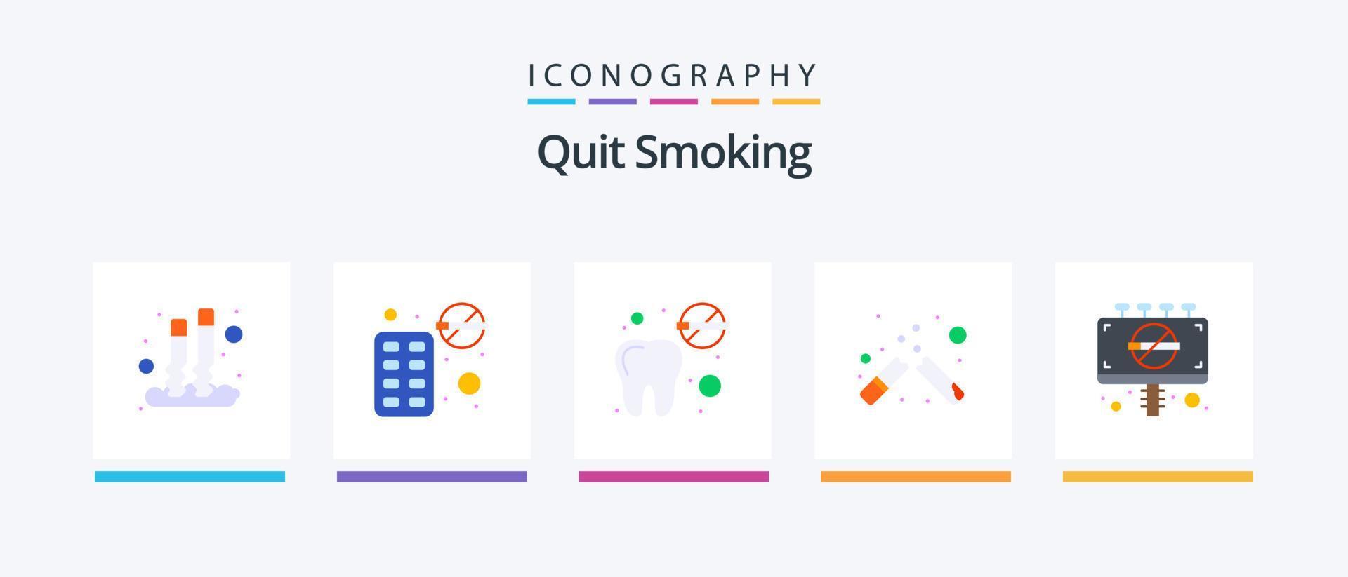 sluta rökning platt 5 ikon packa Inklusive . rökning. blockera. cigarett. tobak tänder. kreativ ikoner design vektor