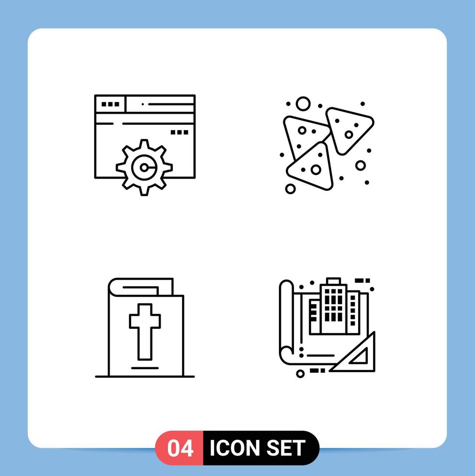 piktogram uppsättning av 4 enkel fylld linje platt färger av webb halloween miljö nachos byggnad redigerbar vektor design element