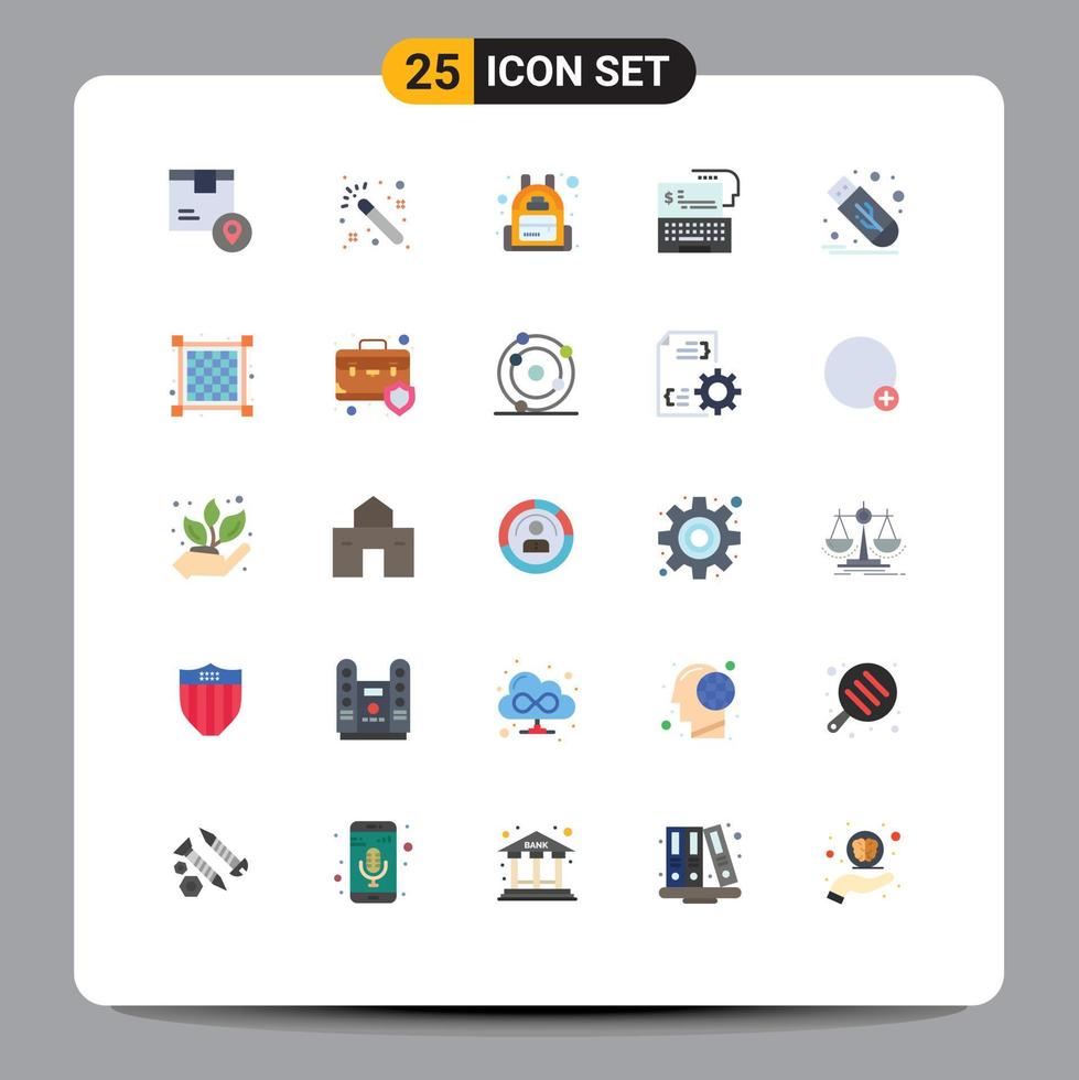 25 användare gränssnitt platt Färg packa av modern tecken och symboler av blixt uppkopplad ryggsäck pengar Bank redigerbar vektor design element