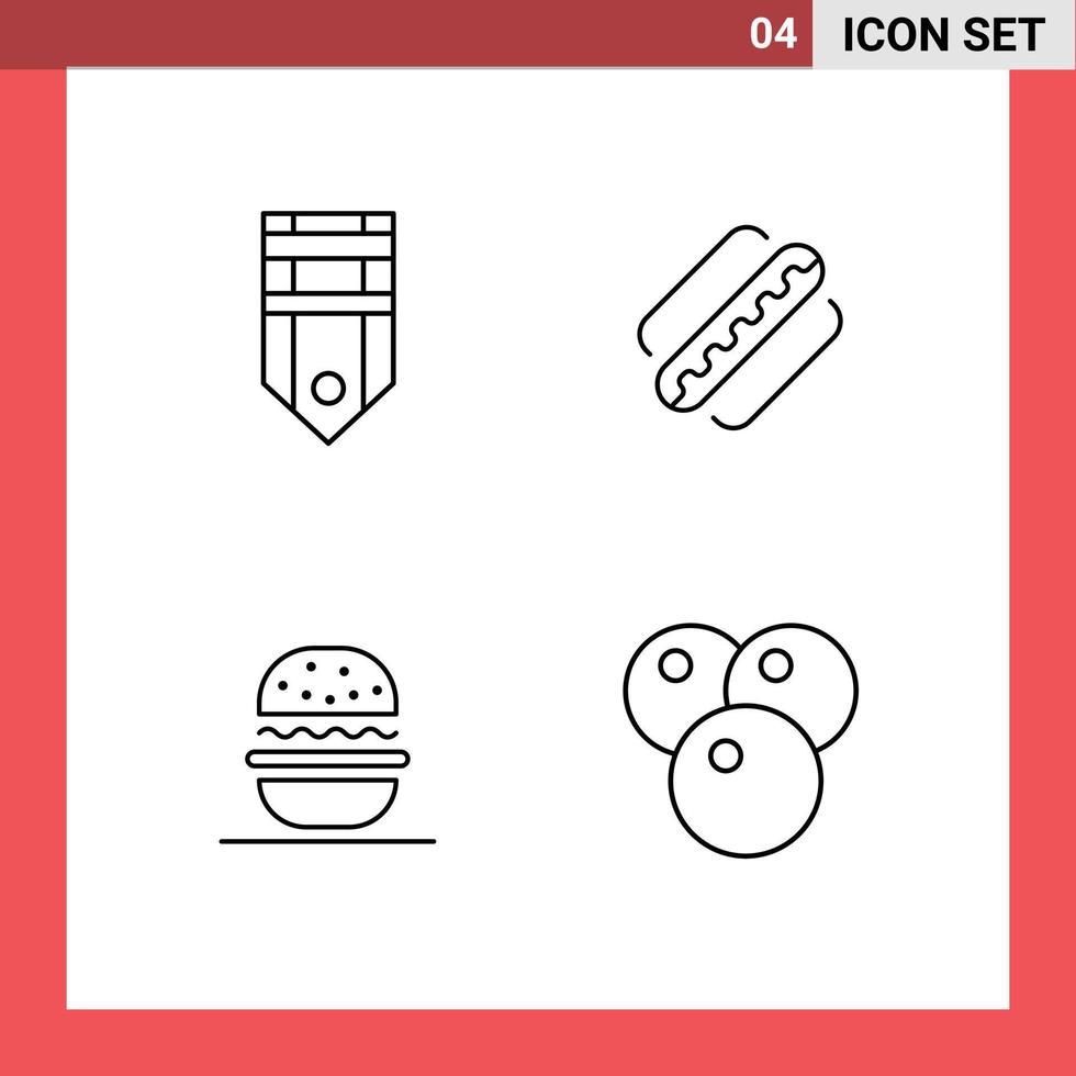 Stock Vector Icon Pack mit 4 Zeilenzeichen und Symbolen für Abzeichen Burger Stripe American American editierbare Vektordesign-Elemente