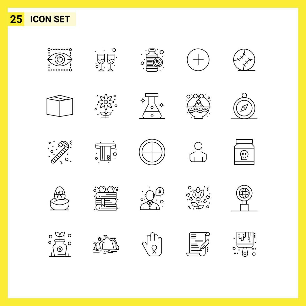 modern uppsättning av 25 rader pictograph av stickad baseboll hjärta boll Lägg till redigerbar vektor design element