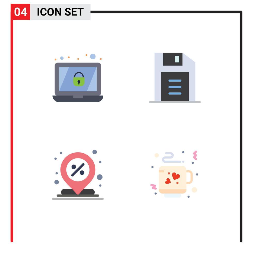 4 användare gränssnitt platt ikon packa av modern tecken och symboler av kryptering procent diskett disk Centrum kaffe redigerbar vektor design element