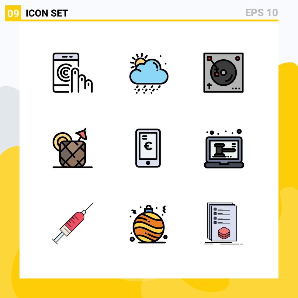 uppsättning av 9 modern ui ikoner symboler tecken för betalning dryck blanda mat ananas redigerbar vektor design element