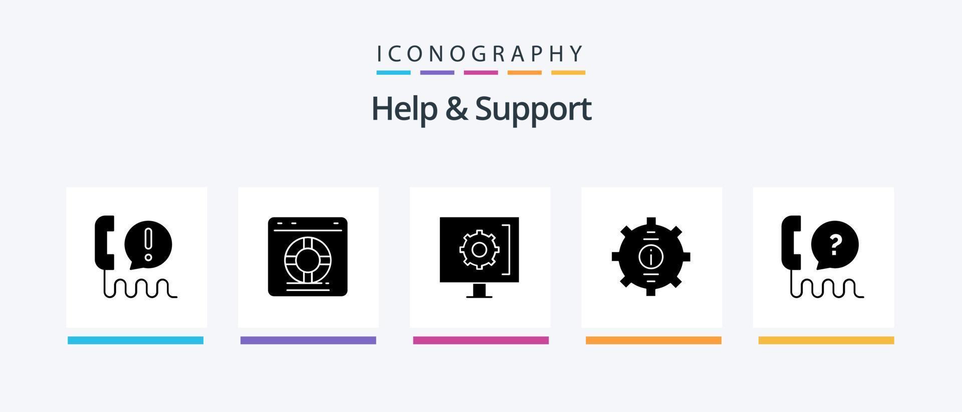 Hilfe und Support Glyph 5 Icon Pack inklusive Interface. Kunde. Schutz. Unterstützung. Hilfe. kreatives Symboldesign vektor
