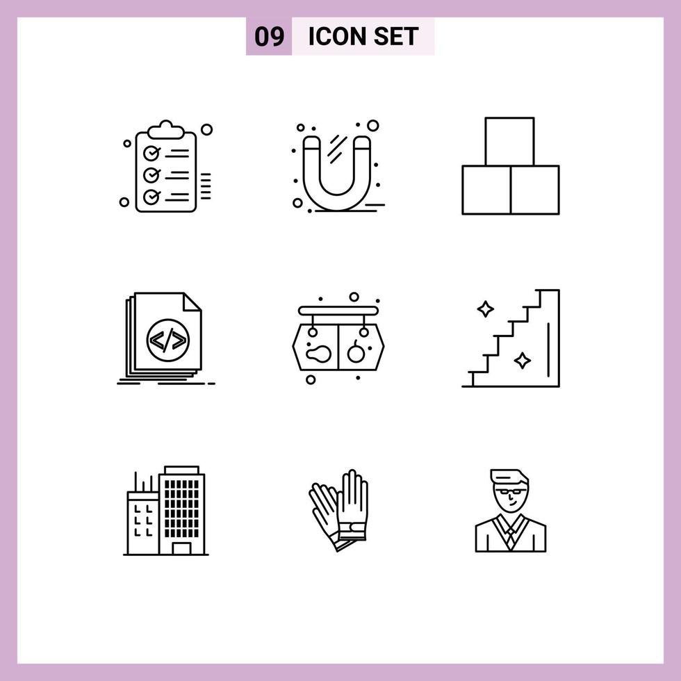 moderner Satz von 9 Umrissen und Symbolen wie Programmierung Codierung Power Code Konstruktor bearbeitbare Vektordesign-Elemente vektor