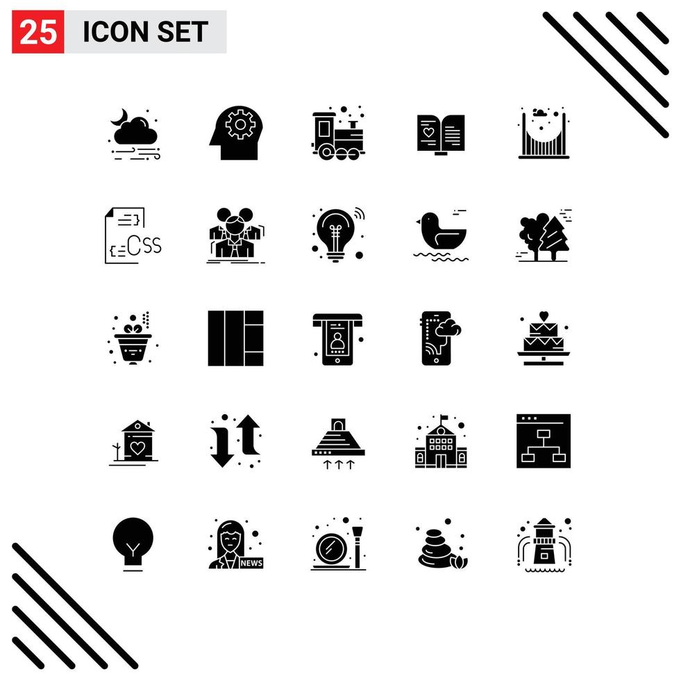 Stock Vector Icon Pack mit 25 Linienzeichen und Symbolen für Durchgangsbrücke Spielzeug Hochzeit Liebe editierbare Vektordesign-Elemente
