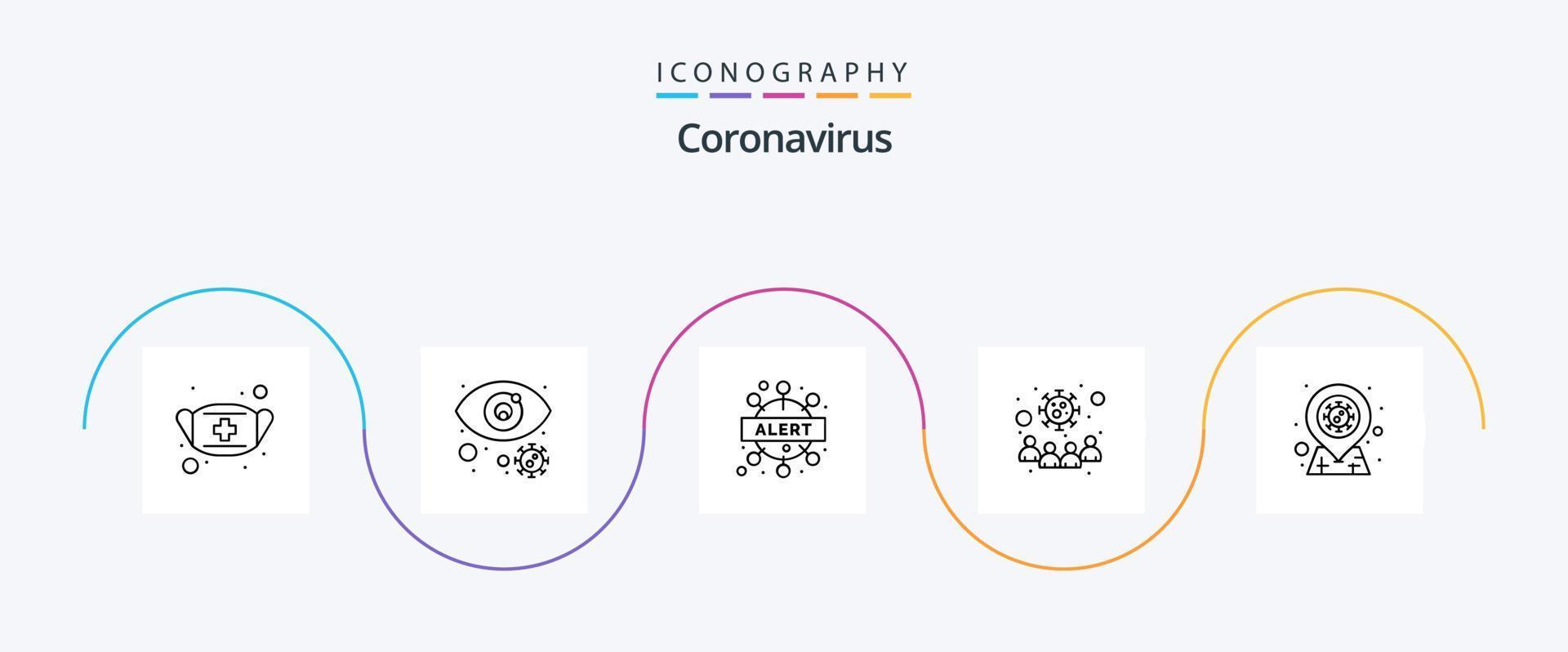 Coronavirus Line 5 Icon Pack inklusive Virus. Menschen. Virus infiziert. Infektion. Virus vektor