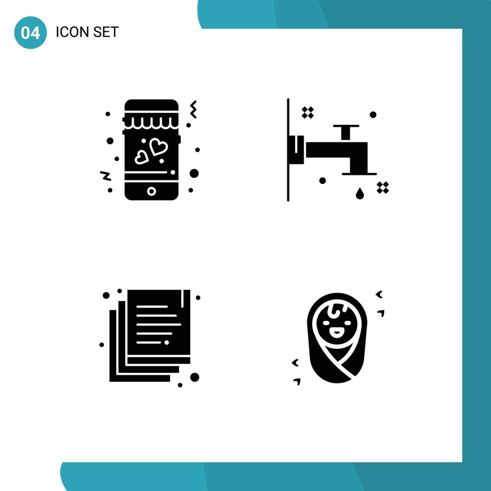 4 solides Glyphenpaket der Benutzeroberfläche mit modernen Zeichen und Symbolen der Datierung von Babyhahn kopieren Kinder editierbare Vektordesign-Elemente vektor