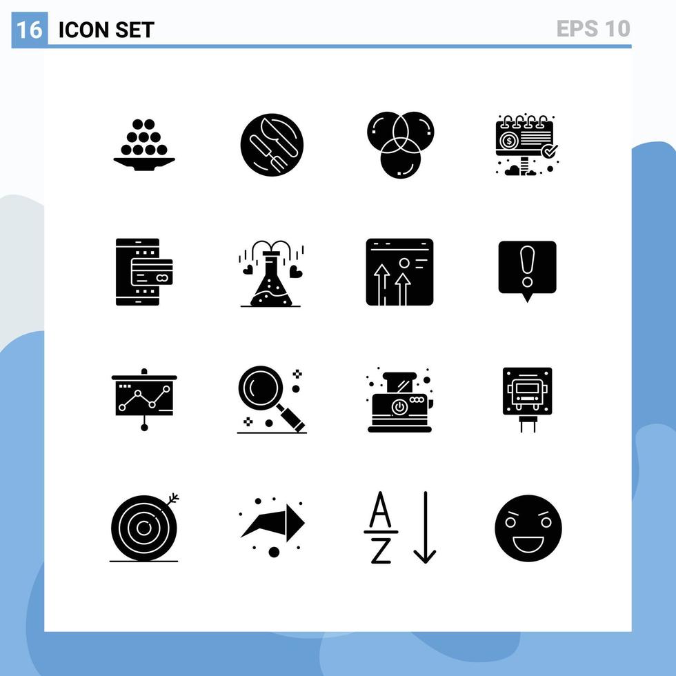 användare gränssnitt packa av 16 grundläggande fast glyfer av anslagstavla programmering maträtt utveckling Färg redigerbar vektor design element