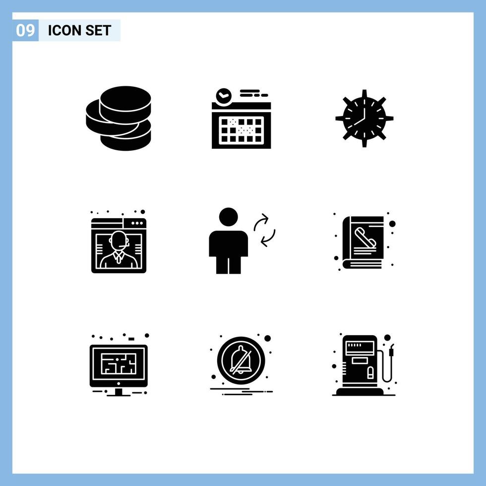 Mobile Schnittstelle solider Glyph-Satz von 9 Piktogrammen von bearbeitbaren Vektordesign-Elementen für Support-Kundenfrist-Geschäftsuhr vektor