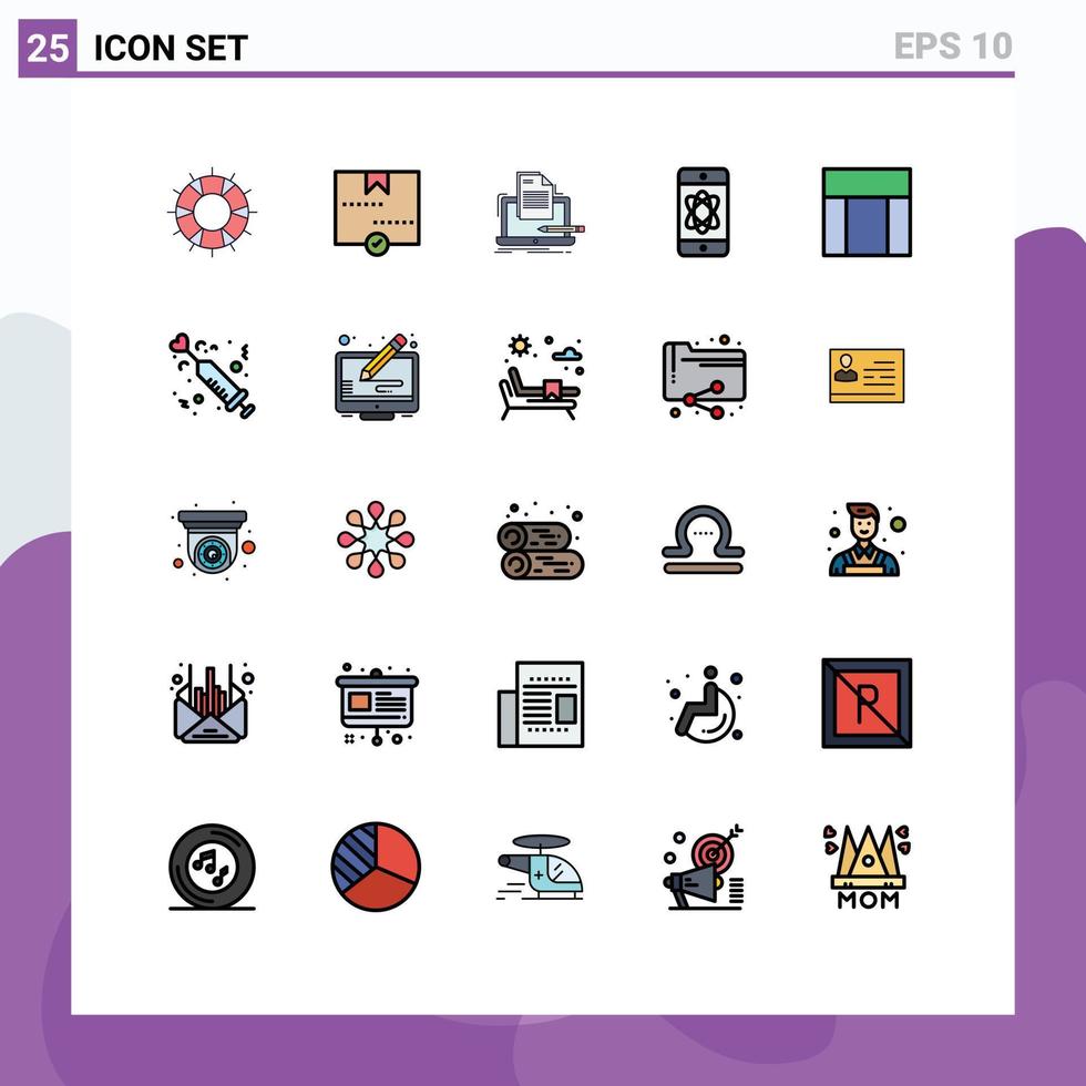 piktogram uppsättning av 25 enkel fylld linje platt färger av Plats atom paket papper dator redigerbar vektor design element