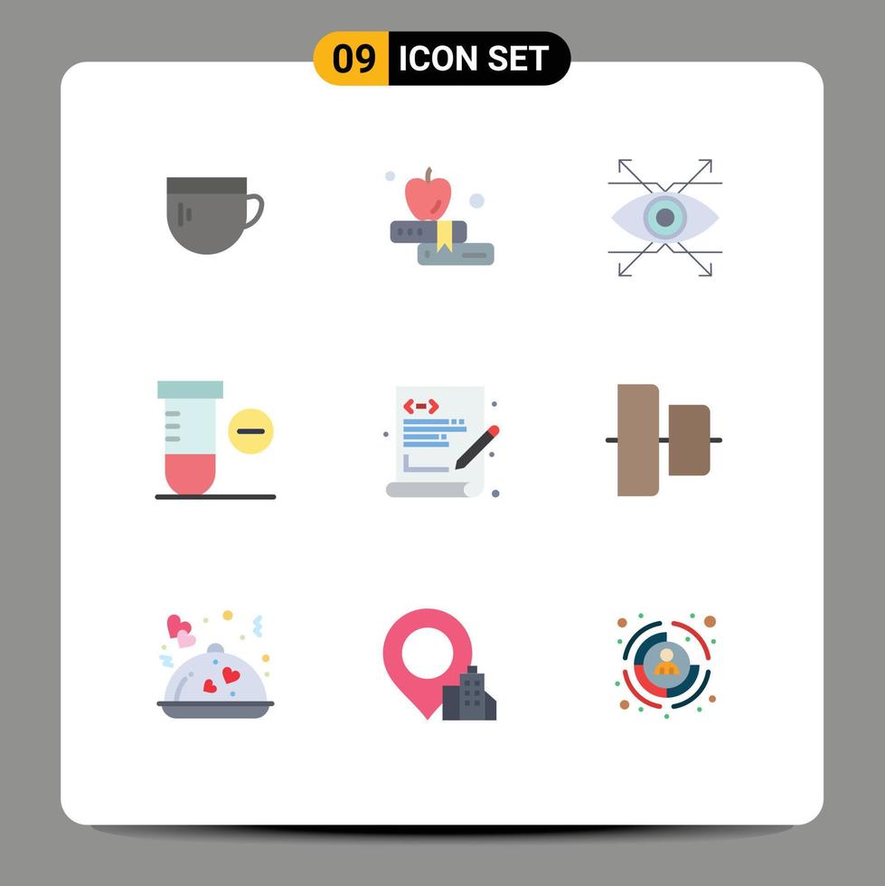 Gruppe von 9 flachen Farbzeichen und Symbolen für die Webcodierungssprache Augencodierungswissenschaft editierbare Vektordesignelemente vektor