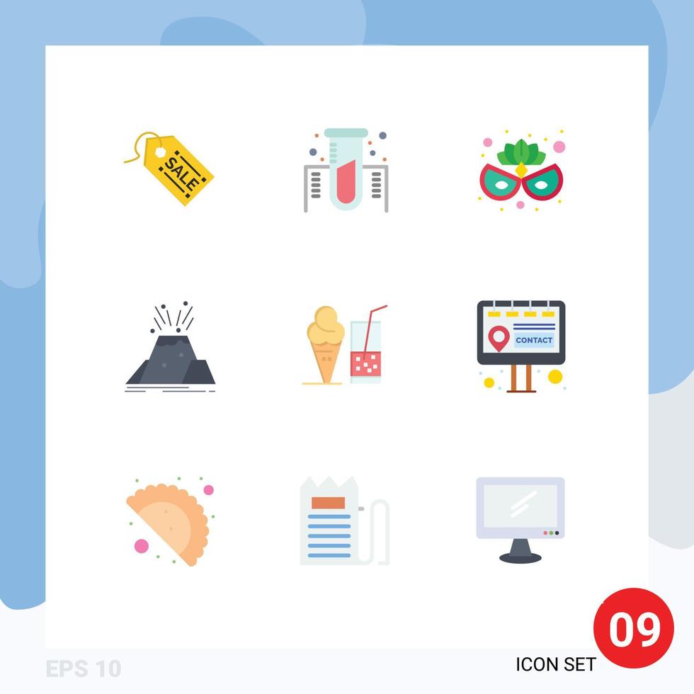 satz von 9 modernen ui-symbolen symbole zeichen für eiscreme sicherheit karnevalsmaske alarmausbruch editierbare vektordesignelemente vektor