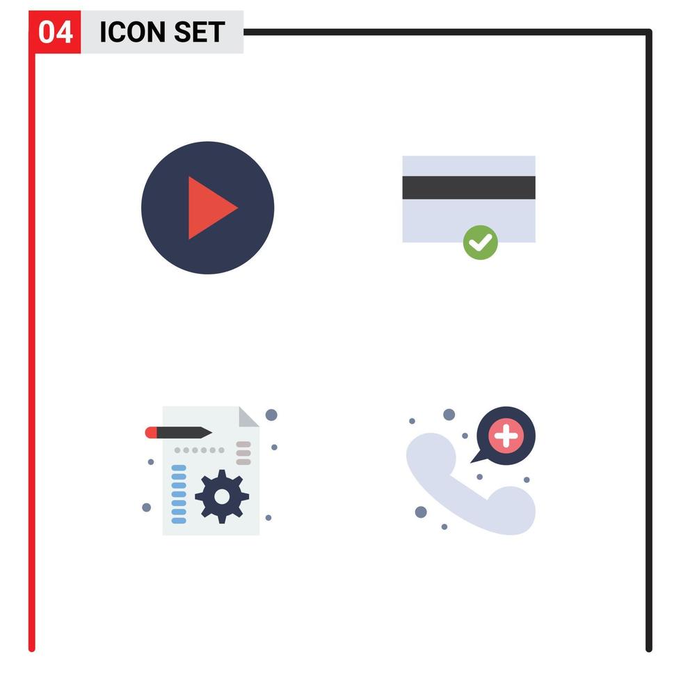 universell ikon symboler grupp av 4 modern platt ikoner av multimedia ring upp pengar förvaltning nödsituation redigerbar vektor design element