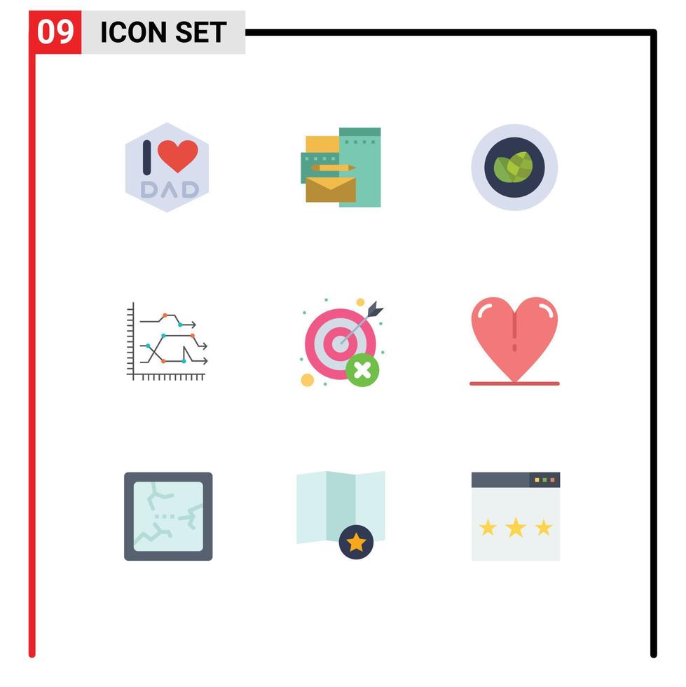 9 flaches Farbpaket der Benutzeroberfläche mit modernen Zeichen und Symbolen von Fail-Graph-Öko-Diagramm-Business-editierbaren Vektordesign-Elementen vektor