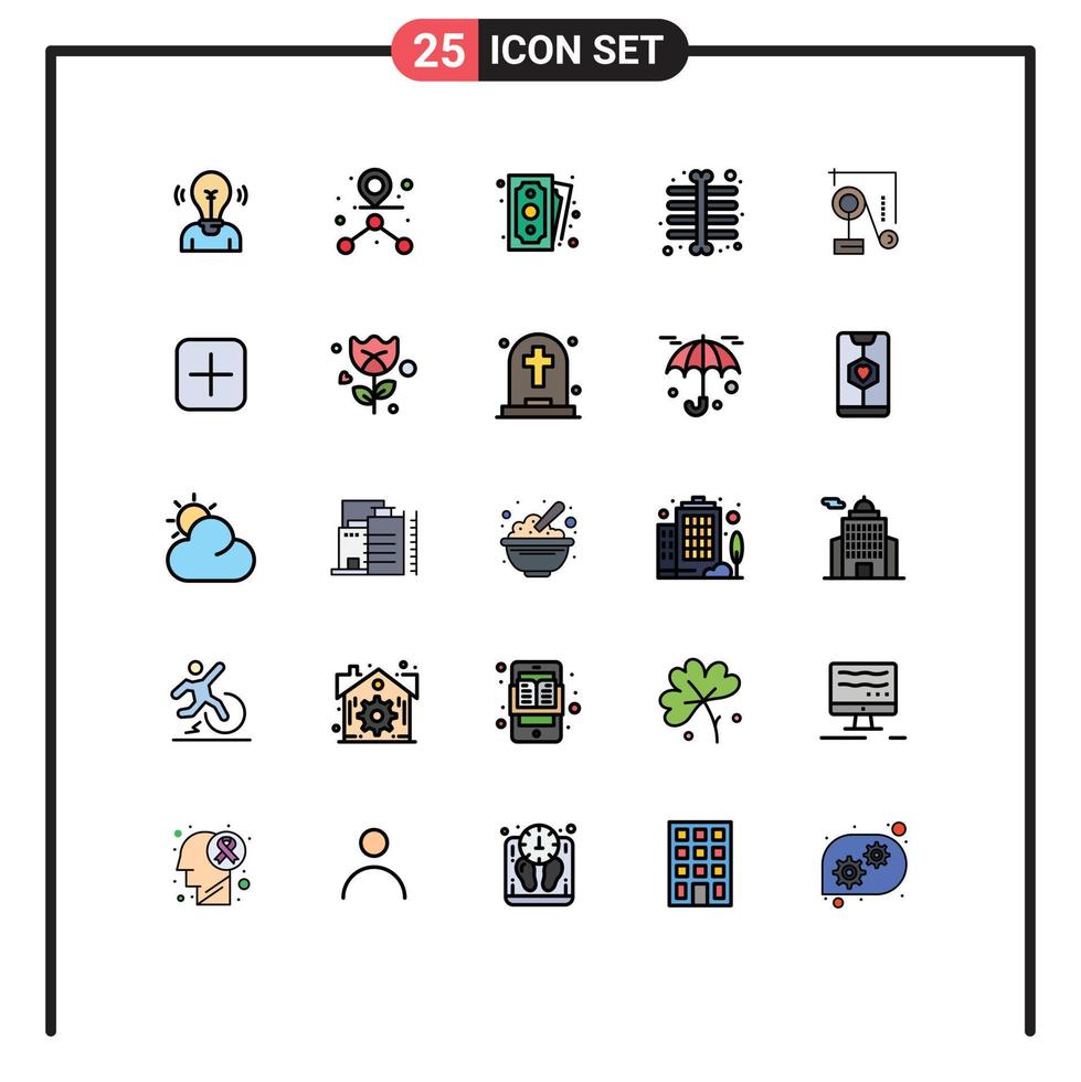 satz von 25 modernen ui-symbolen symbole zeichen für bildungsexperimente bargeldskelett röntgenbrust editierbare vektordesignelemente vektor