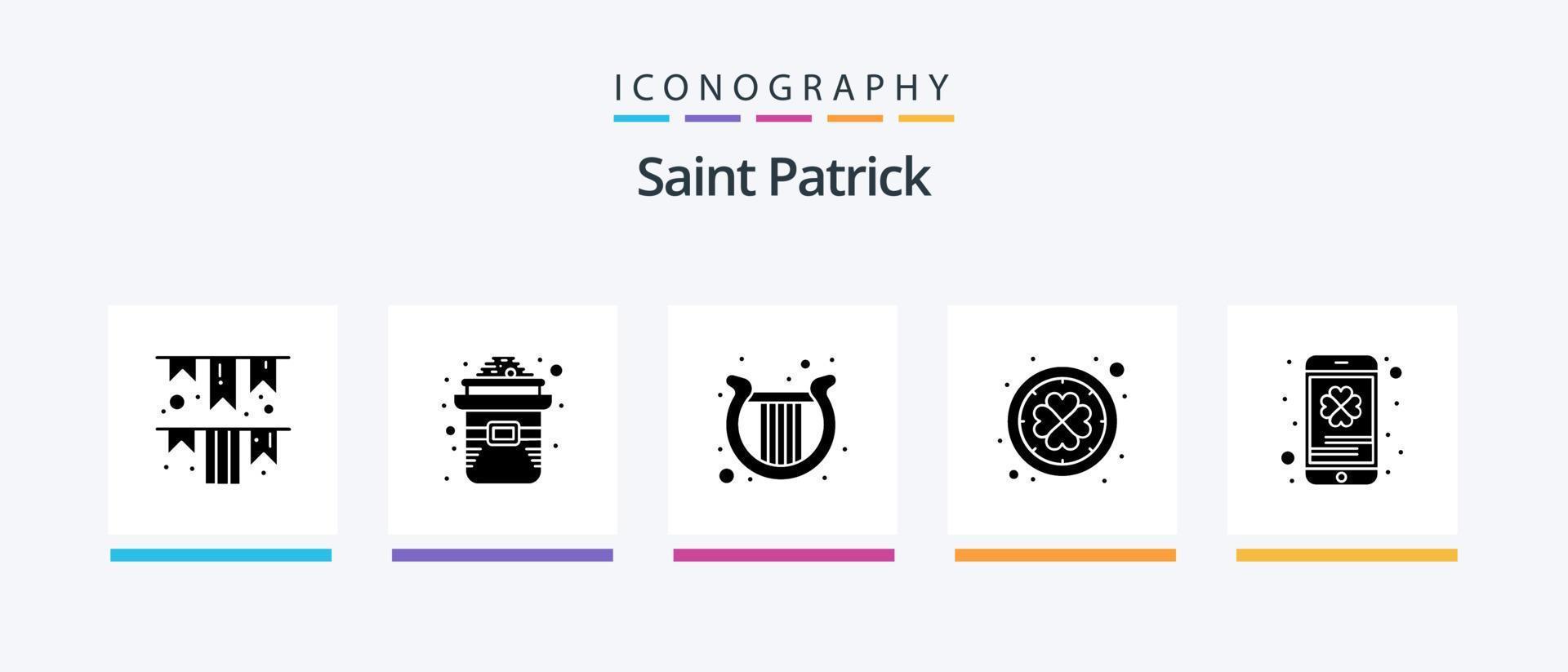 Saint Patrick Glyph 5 Icon Pack inklusive Handy. Kleeblatt. Harfe. Patrick. Irland. kreatives Symboldesign vektor