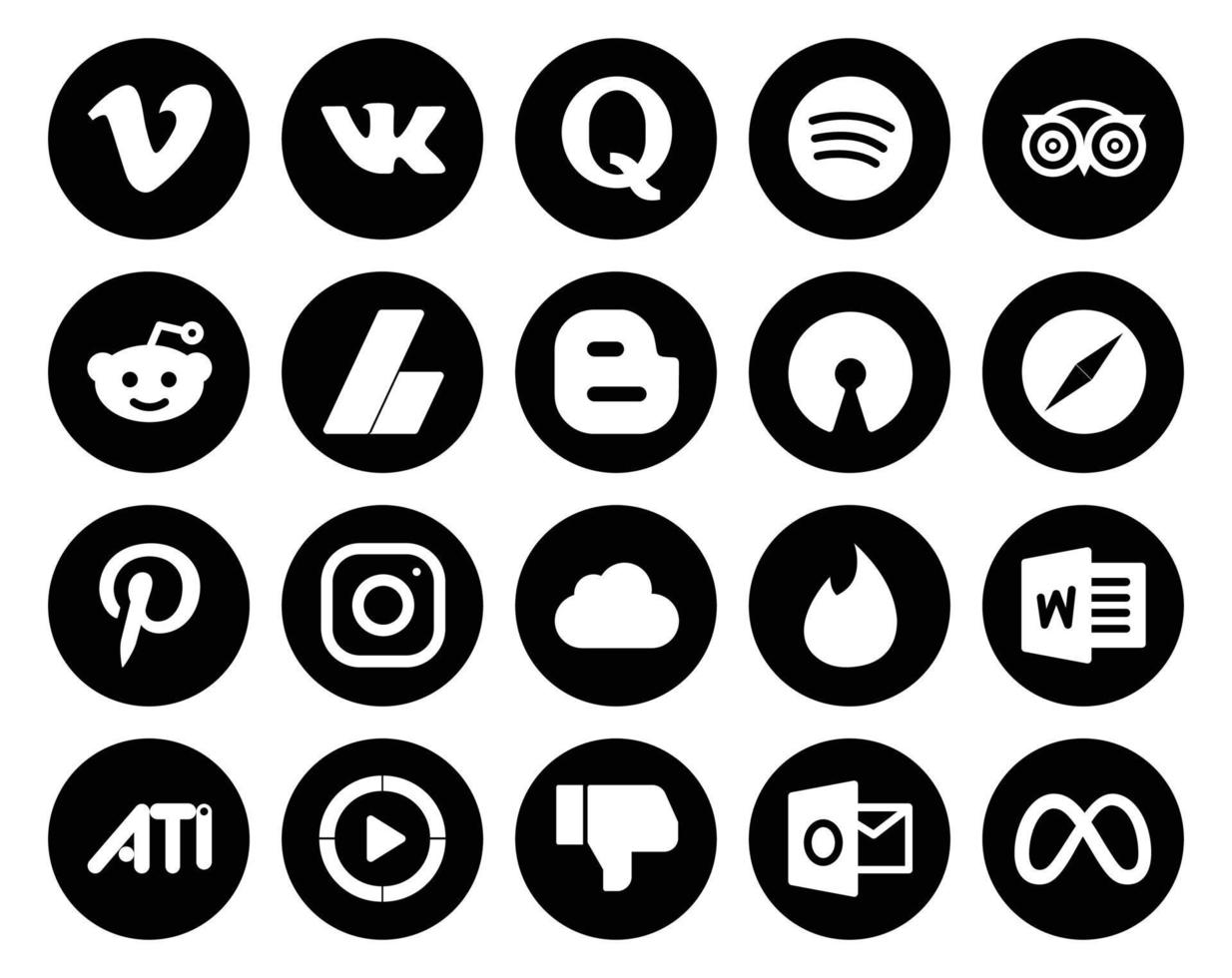 20 social media ikon packa Inklusive icloud Pinterest reddit browser öppen källa vektor