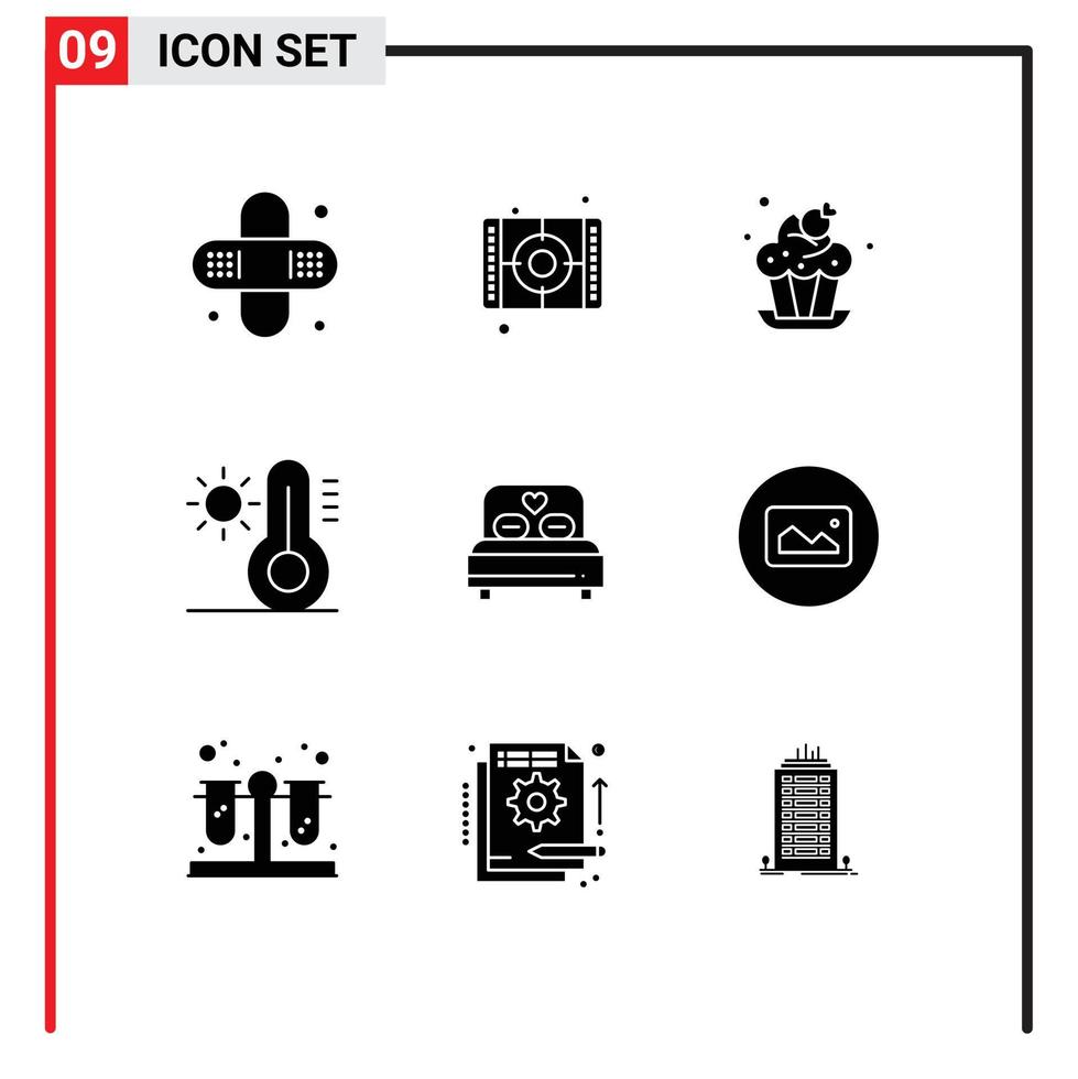 9 kreativ ikoner modern tecken och symboler av bröllop kärlek kaka säng Sol redigerbar vektor design element