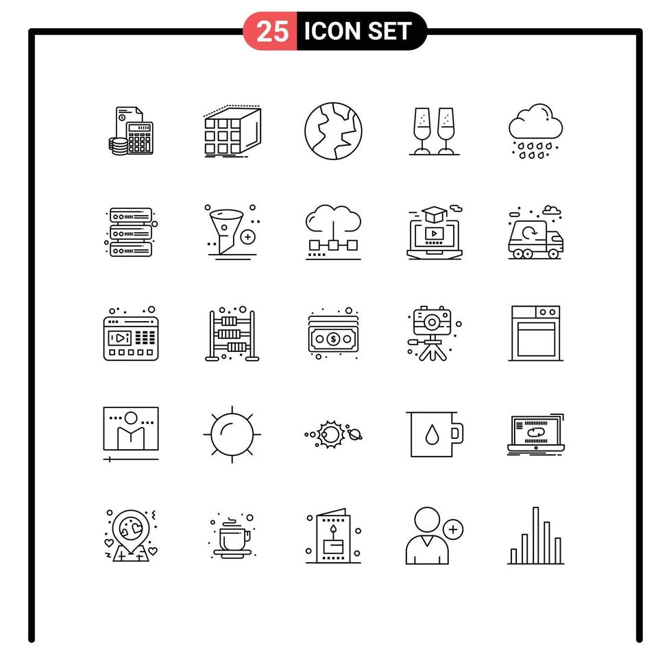 Stock Vector Icon Pack mit 25 Zeilenzeichen und Symbolen für Jubel Feiern Aggregation Natur Erde editierbare Vektordesign-Elemente