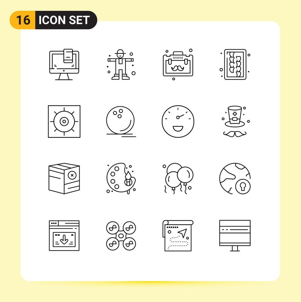 Gruppe von 16 modernen Umrissen für Zahnräder Werkzeug Aktenkoffer Küchenutensilien Hacken editierbarer Vektordesign-Elemente vektor