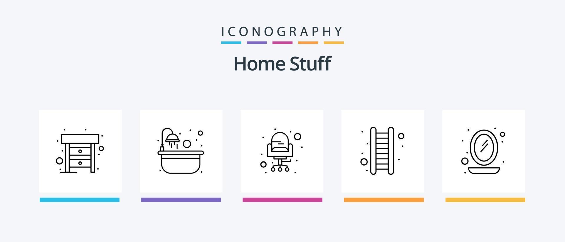 Home Stuff Line 5 Icon Pack inklusive Erweiterung. Sitzung. Schüssel. Sitz. Stuhl. kreatives Symboldesign vektor