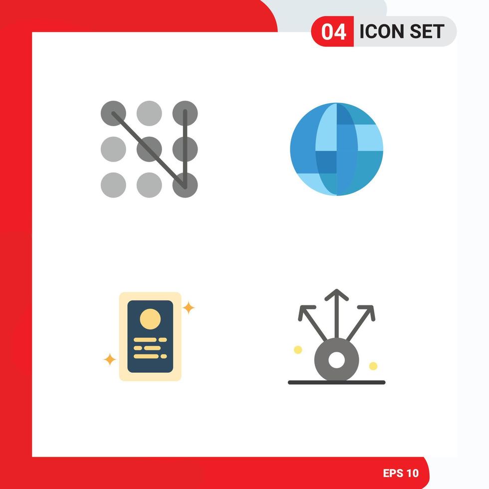 universell ikon symboler grupp av 4 modern platt ikoner av låsa förbindelse global uppdrag dela med sig redigerbar vektor design element