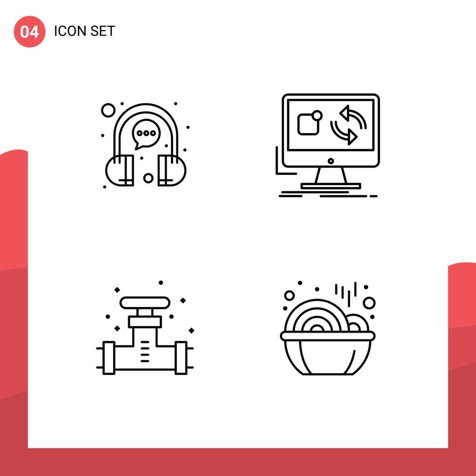 4 universelle Linienzeichen Symbole von bearbeitbaren Vektordesign-Elementen für Bubble-Sync-Kopfhörer-App-Klempner vektor