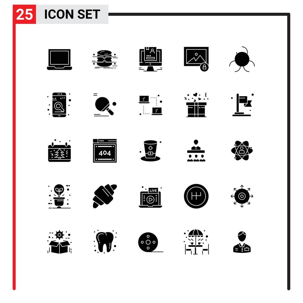 Packung mit 25 modernen Solid-Glyphen-Zeichen und Symbolen für Web-Printmedien wie Foto-Bild-Infografiken Lebenslauf vom Benutzer bearbeitbare Vektordesign-Elemente vektor