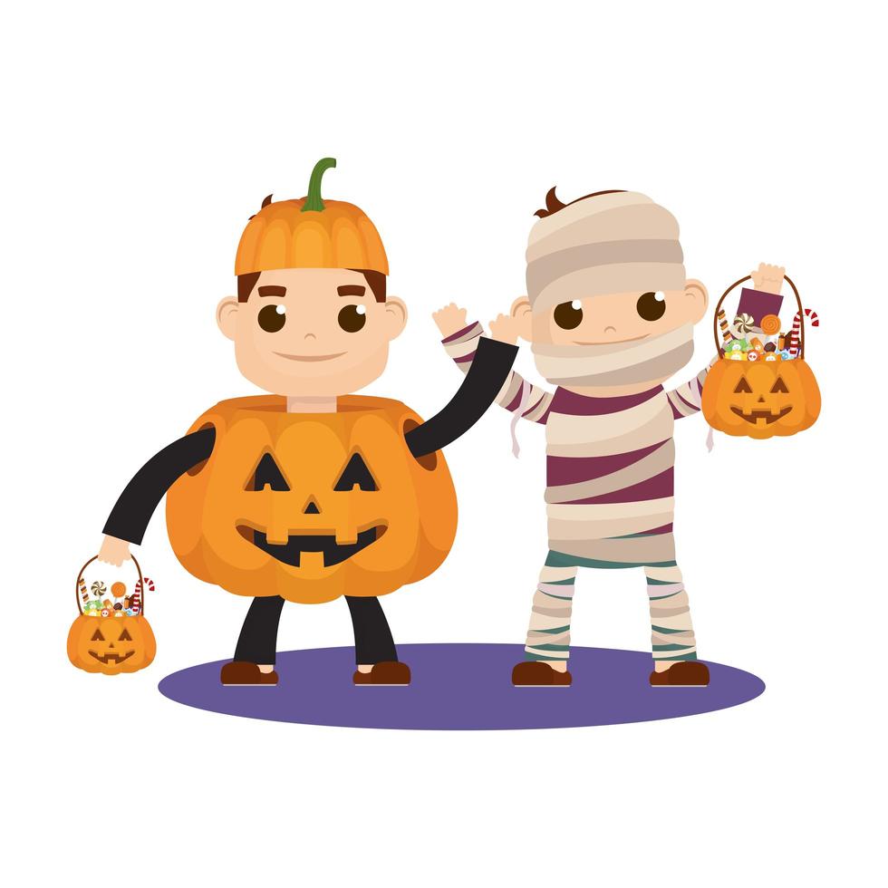 kleine Kinder in Halloween-Kostümen vektor
