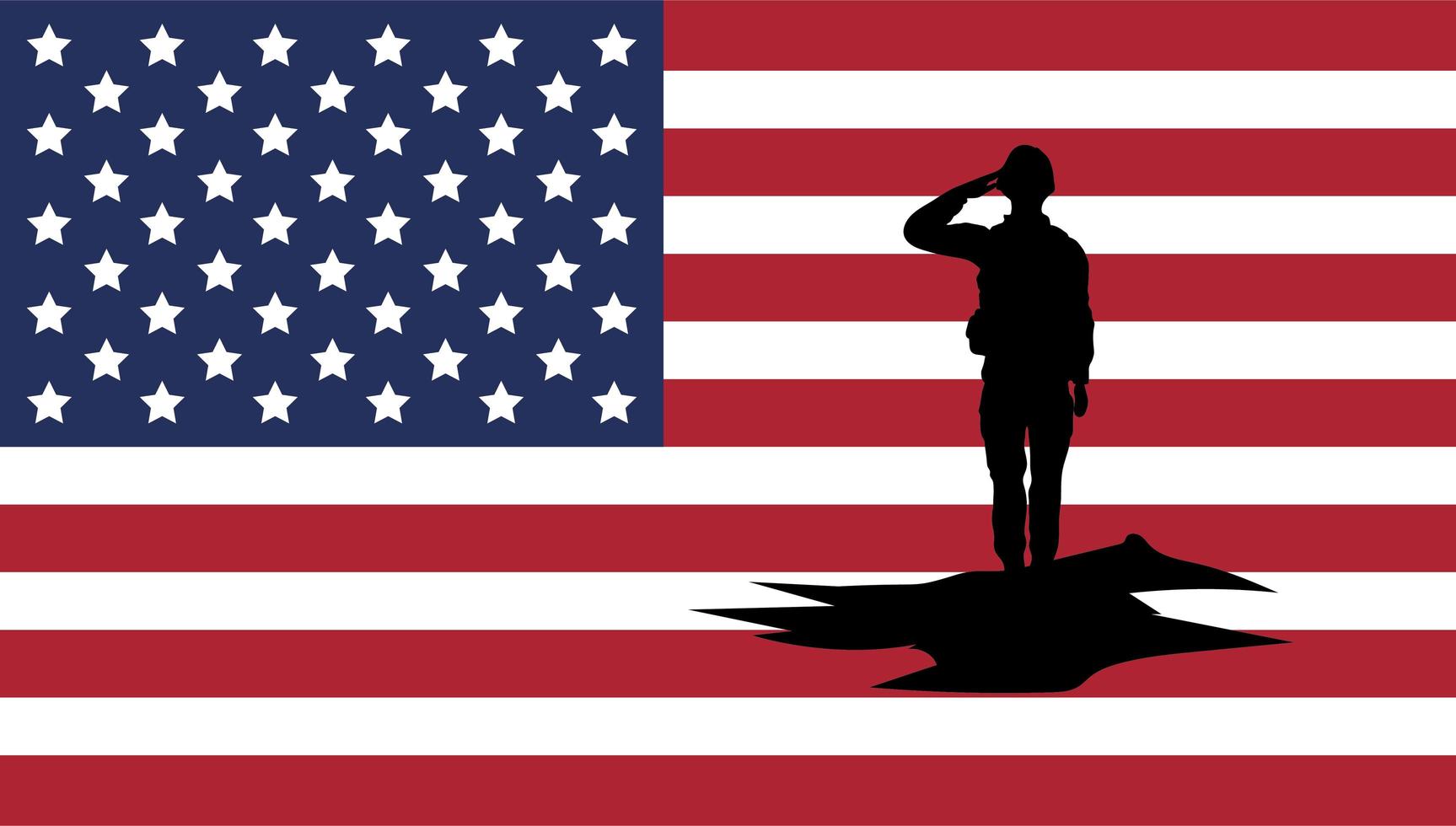 Soldat, der Silhouette mit USA-Flaggenhintergrund salutiert vektor