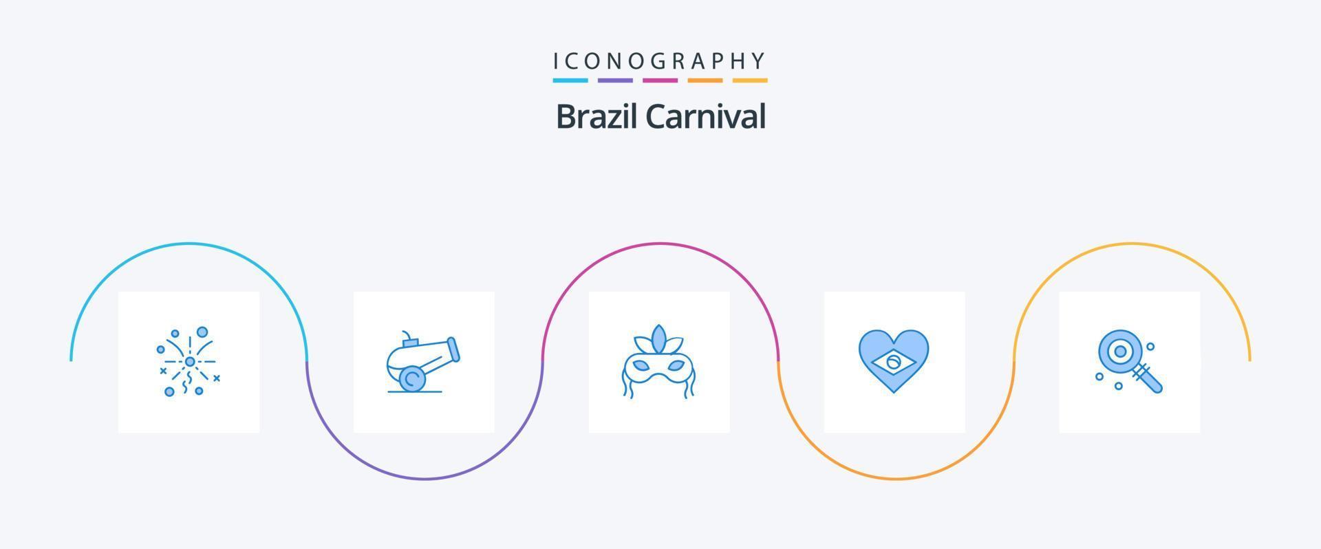 Brasilien karneval blå 5 ikon packa Inklusive . lolly. mardigras. lolipop. kärlek vektor