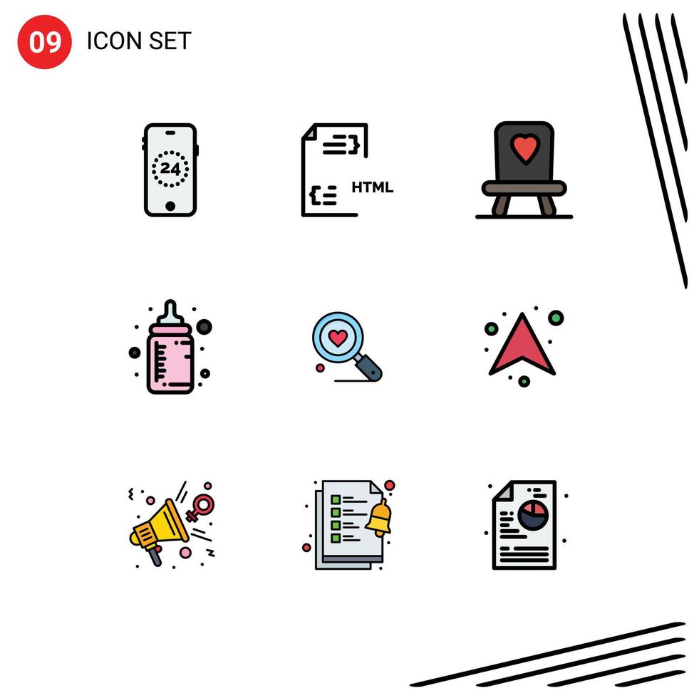 Piktogramm-Set aus 9 einfachen, gefüllten, flachen Farben von editierbaren Vektordesign-Elementen für die Hochzeit, Liebe, Babysuche, Nippel vektor