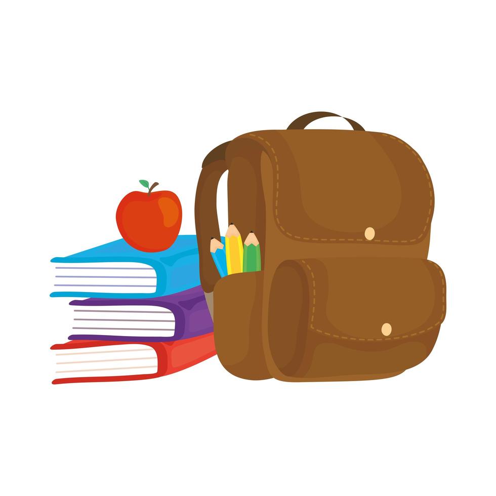 skolväska med böcker och äpple vektor