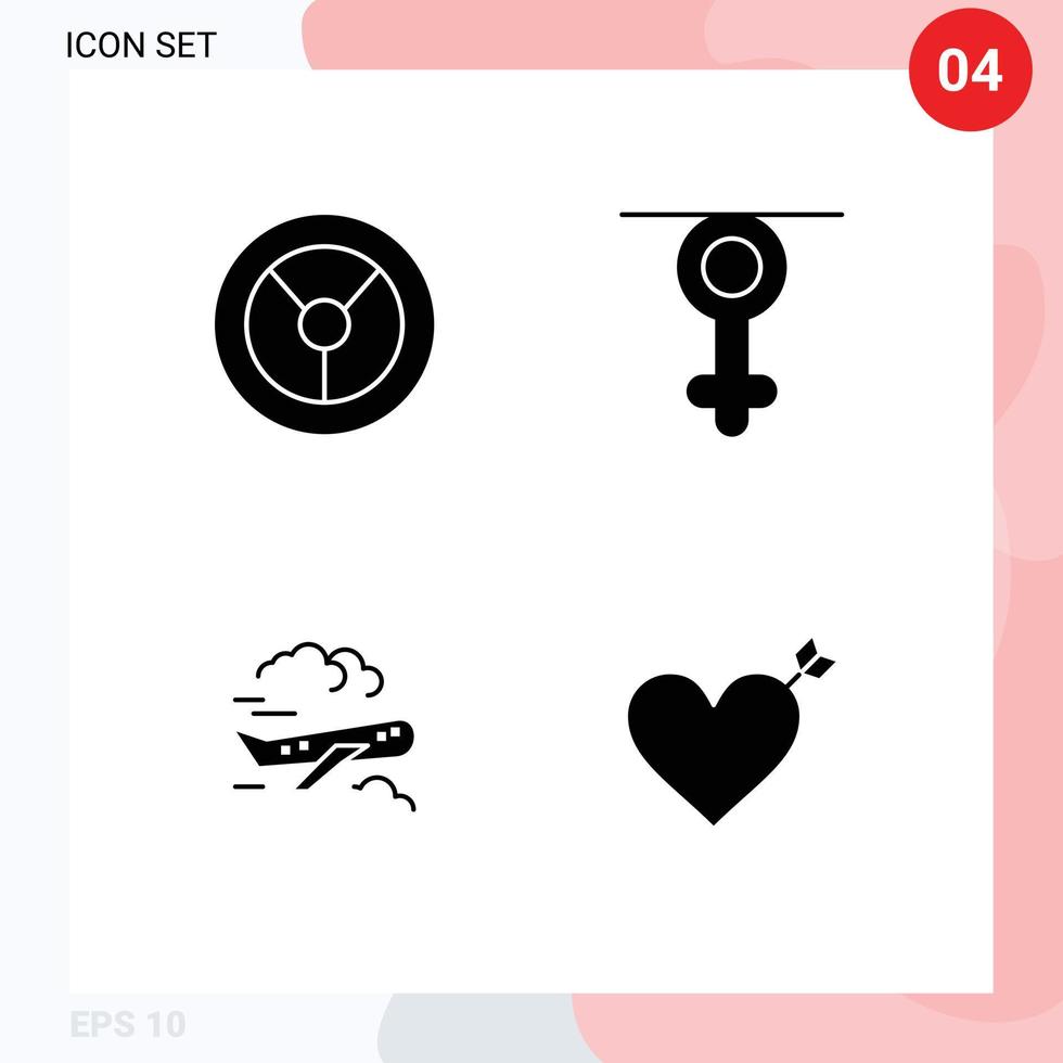 grupp av fast glyfer tecken och symboler för hjul flyga kön luft hjärta redigerbar vektor design element