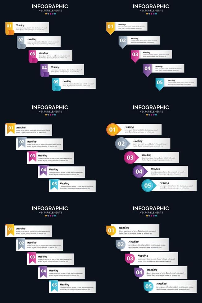 vektor 6 infographics packa presentation glida mall 5 steg cykel diagram och tidslinjer